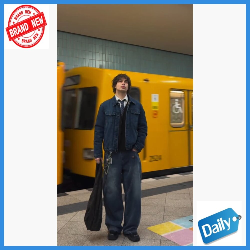Men's Wide Leg Barrel Cut Jeans with Big Pockets, Unisex Streetwear - Picture 7 of 7